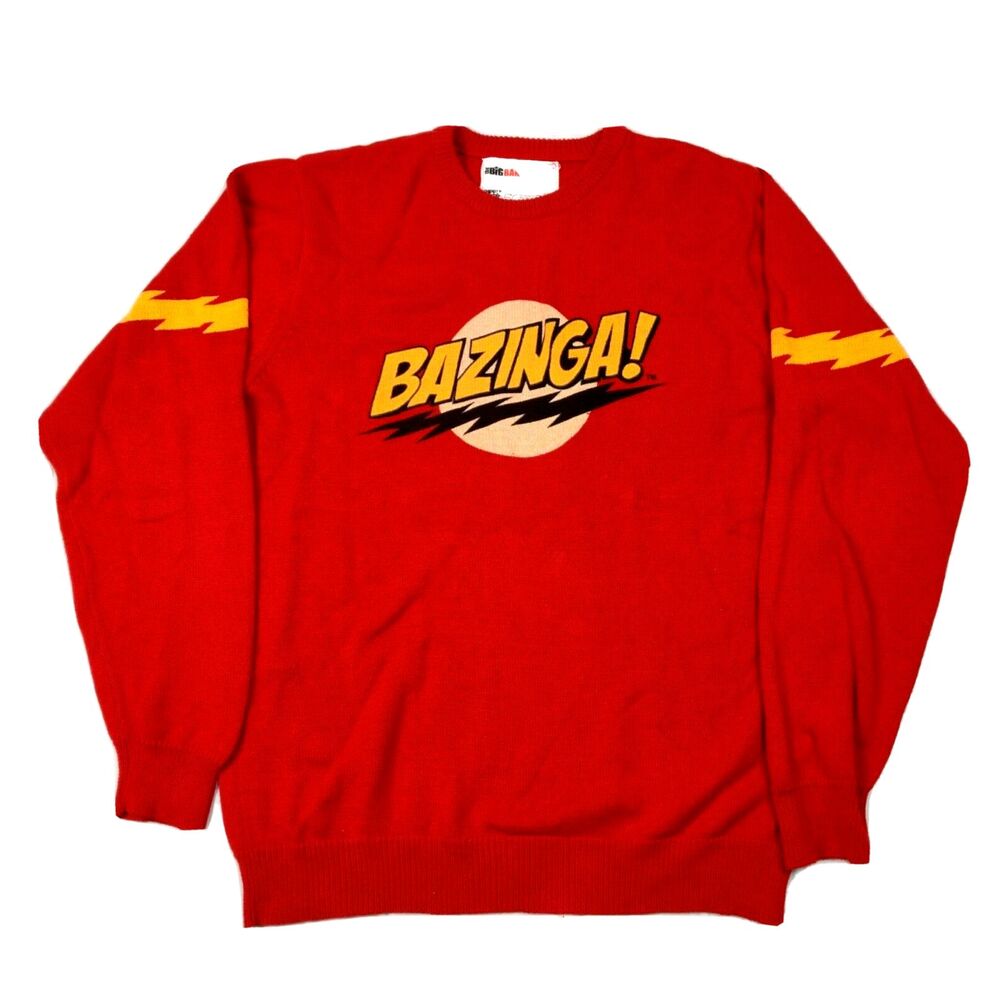 Bazinga! Red Big Bang Theory Crew Neck Pullover Sweater Size 2XL Mens Cotton